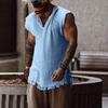 Men Wrinkled Linen Sleeveless Vest Frayed Tassel Hem V-neck Casual Loose Tank Top