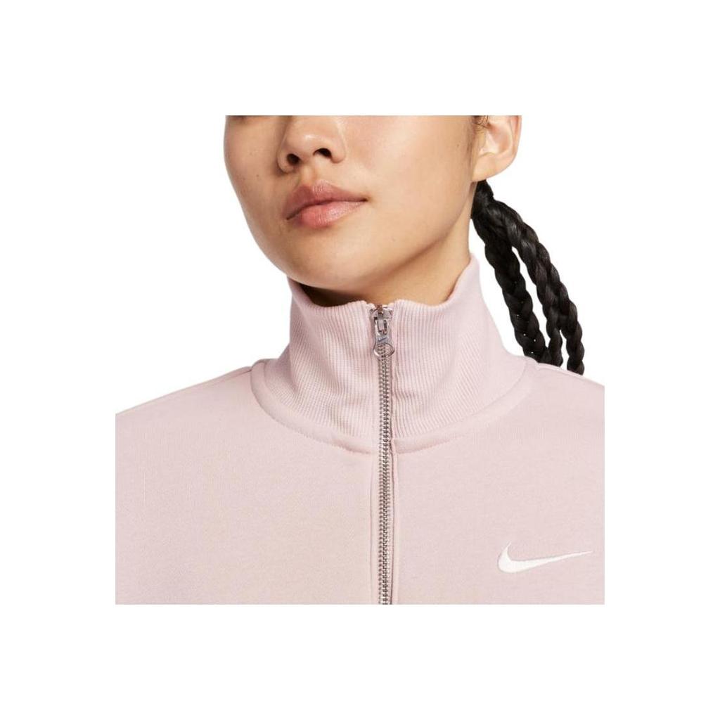 Nike Sportswear Phoenix Fleece Half Zip Crop Sweatshirt Pink White Women DQ5768-667