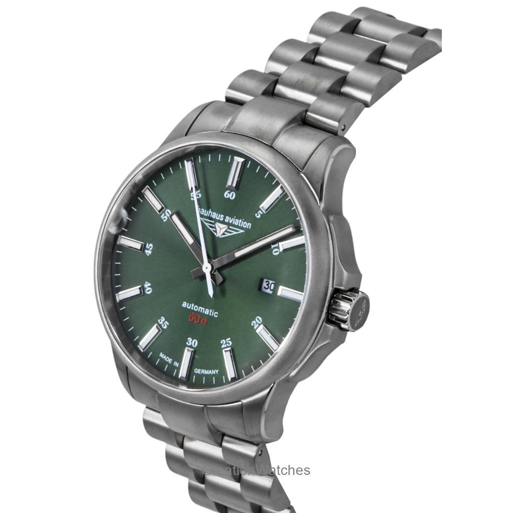Bauhaus Aviation Titanium Dark Green Dial Automatic 2864M4 100M Men's Watch