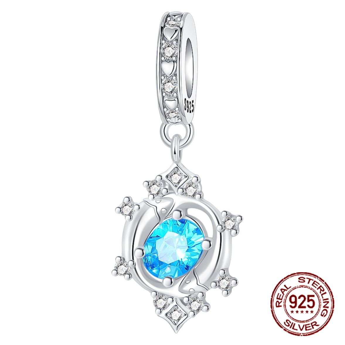 

copper 12 Constellations Pisces Blue Zircon Pendant Charm Compatible With Authentic Charm Bracelets Women Do It Yourself Jewellery Gift