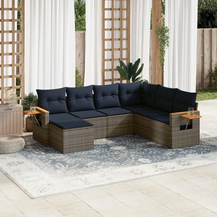 VidaXL Garden Lounge Set with Cushions 7 Pcs, Patio Sofas, Furniture Set, Outdoor Terrace Furniture, Grey 3227048
