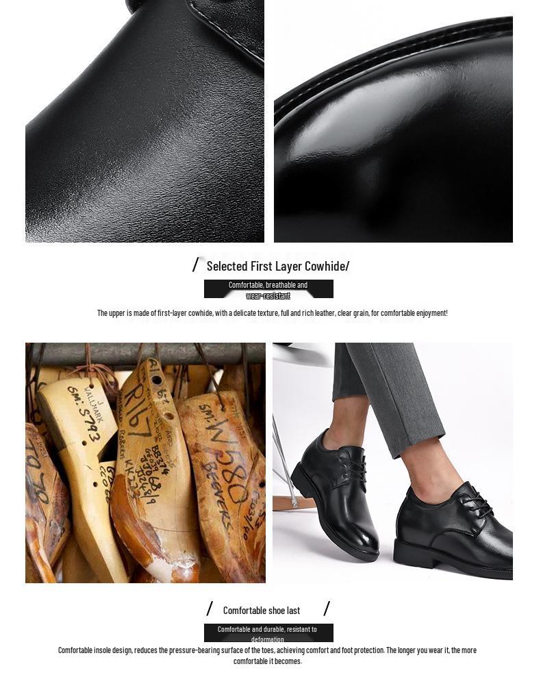 Men's All-Season Height-Increasing Leather Shoes: Formal British-Style Casual, Business, and Large-Size Options Available