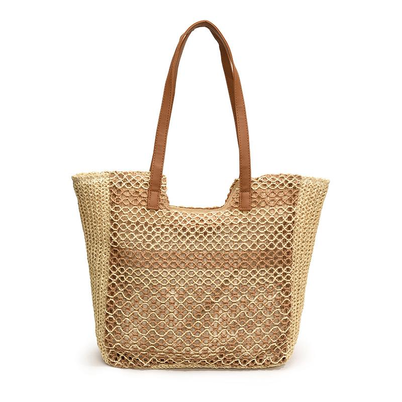 

New paper rope woven bag fashionable versatile hollow bag casual straw bag beach bag shoulder women s bag бежевый