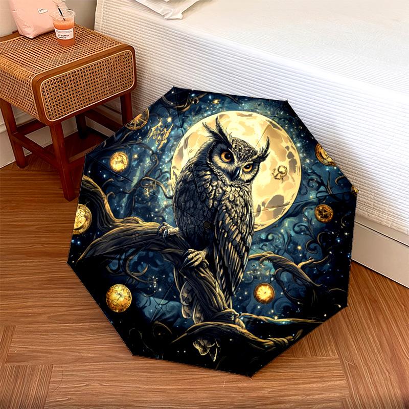 1 PC Automatic Folding Umbrella - Owl Moon Night Pattern, Portable & Foldable Design with 8 Ribs, Christmas Birthday Gifts