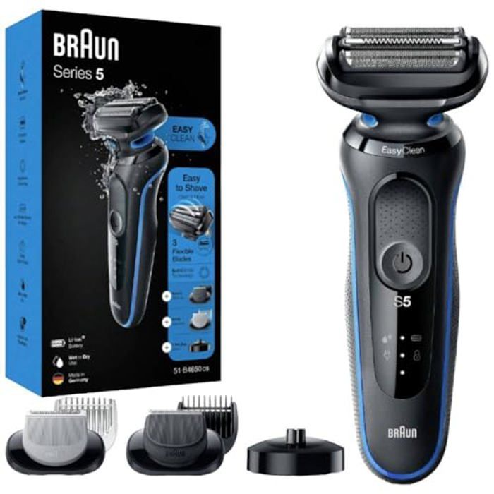 Rasoir Électrique - BRAUN - Series 5 51B4650CSBLU - 3 Lames Flexibles - Technologie AutoSense - 100% Étanche