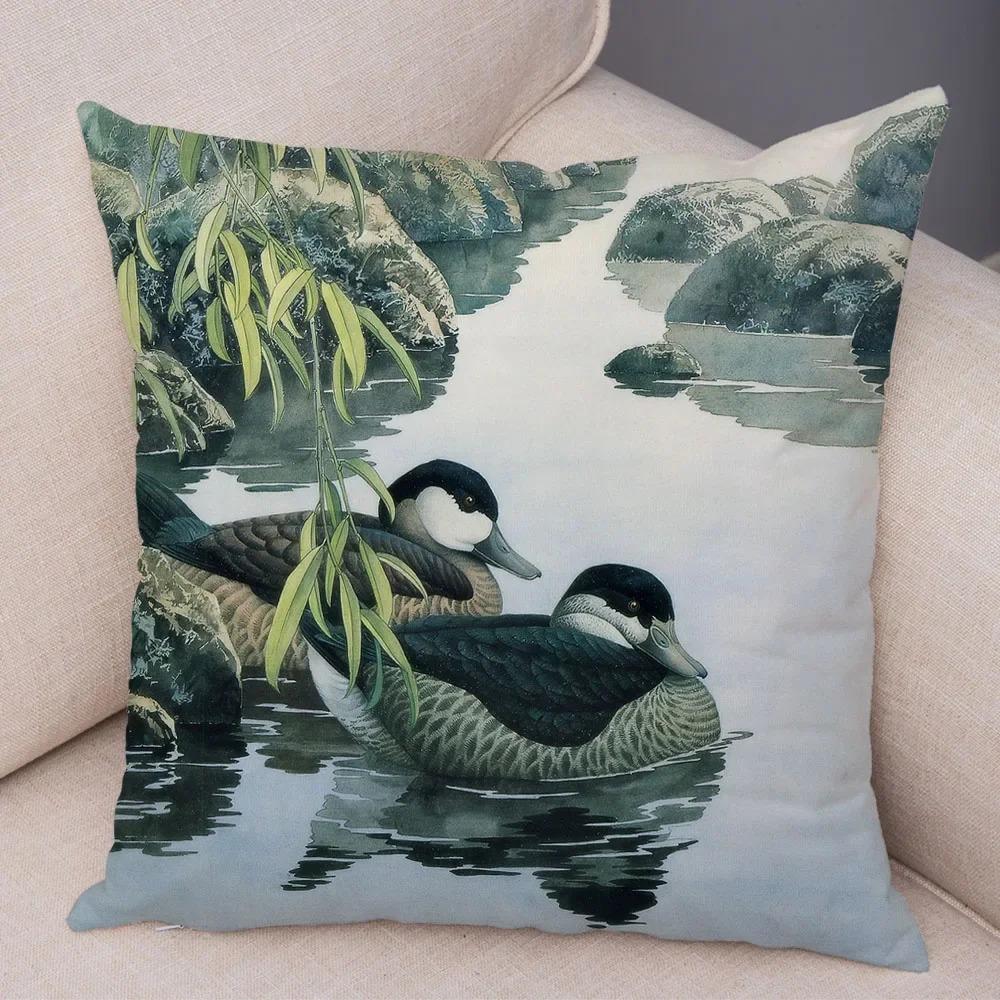 Birds And Flowers Double-sided Printed Pillow Cover Short Plush Suitable Living Rooms Bedrooms Sofas Throw Cushion Cover