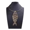 Mode übertrieben schlicht Tier Fischförmige Schlüsselbein Kette Legierung Hohl Fisch Anhänger Halsband Damen Vielseitiger Schmuck