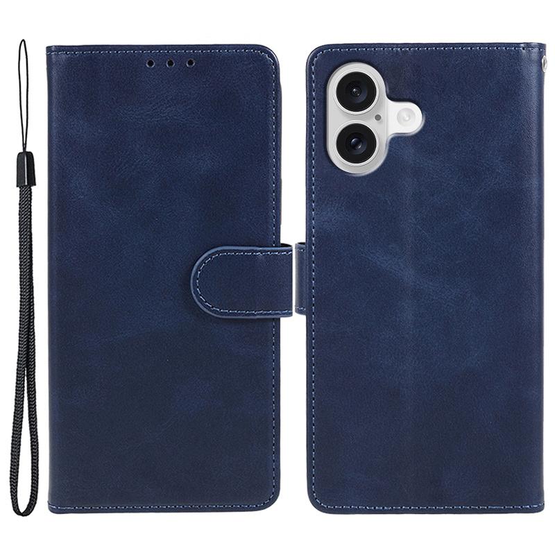For iPhone 17 Case Calf Texture PU Leather Wallet Phone Cover with Wrist Strap