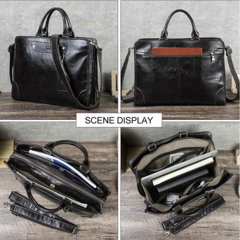 Full Grain Top Layer Cowhide Multi Compartment Men's Briefcase Can Hold 14.2-inch Genuine Leather Laptop Bag