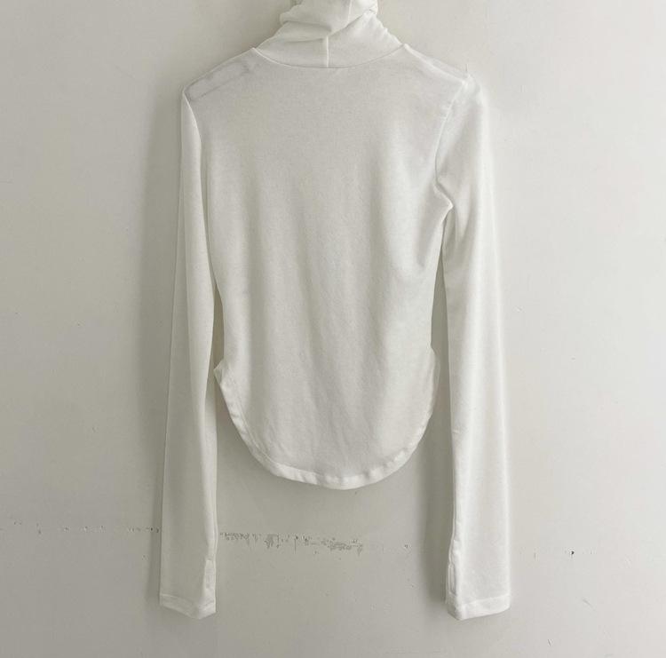 Slim Fit Sheer High Neck Fingerless Long Sleeve Korean T-Shirt