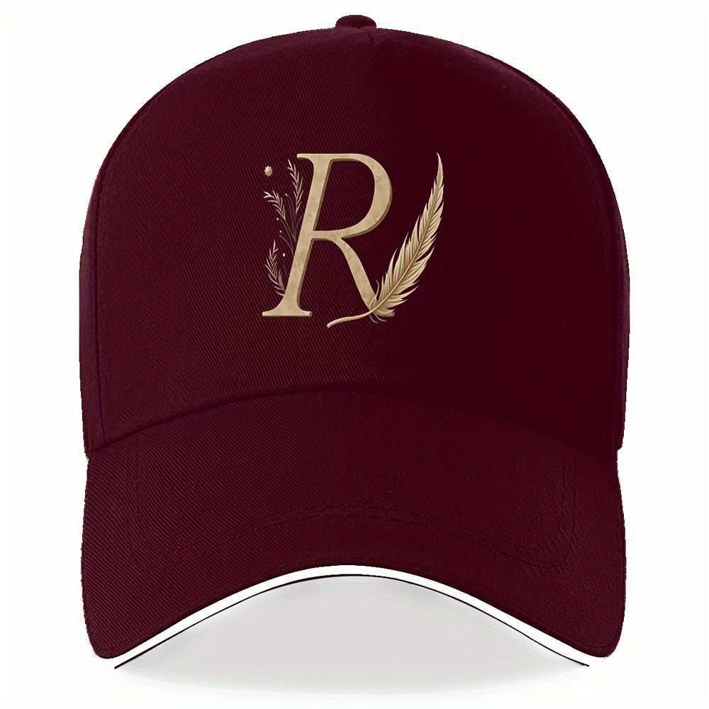 

Golden Letter R Feather Botanical Baseball Cap Unisex Adjustable Polyester Outdoor Sports Visor One Size