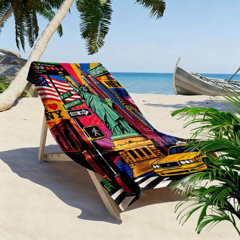 New York City Pop Art Print Beach Towel, Large Soft Quick Dry Towel for Beach Camping Swimming