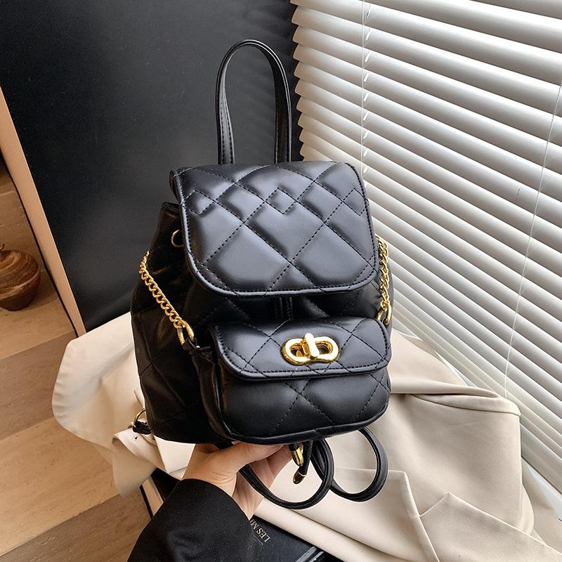 

Рюкзак с ромбовидной текстурой премиум-класса женский 2025 новая мода маленький рюкзак дорожная сумка школьный рюкзак чёрный