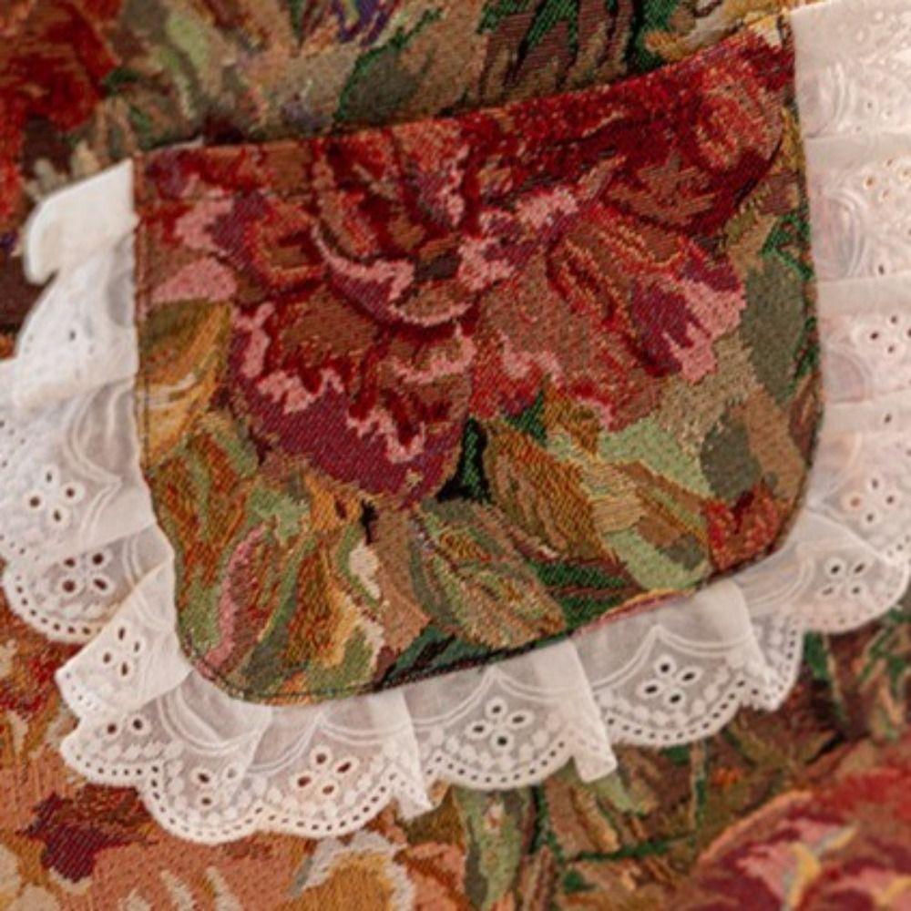 Polyester Ruffled Apron with Large Pocket Kitchen Apron Durable Hanging Neck Apron  Garden