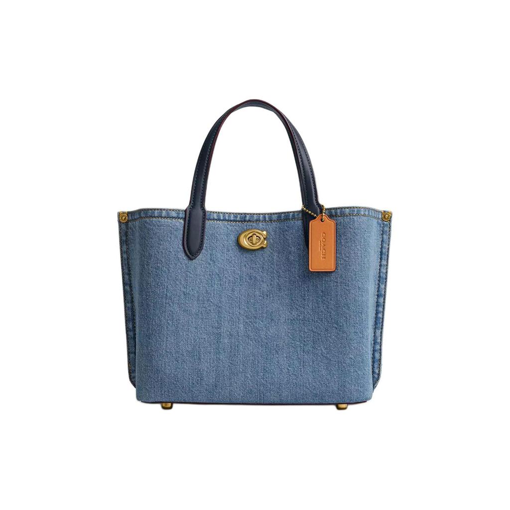 Coach Willow 24 Magnetic Buckle Denim Shoulder Crossbody Handbag Medium Women Handbags Brass Indigo CR708-B4IN