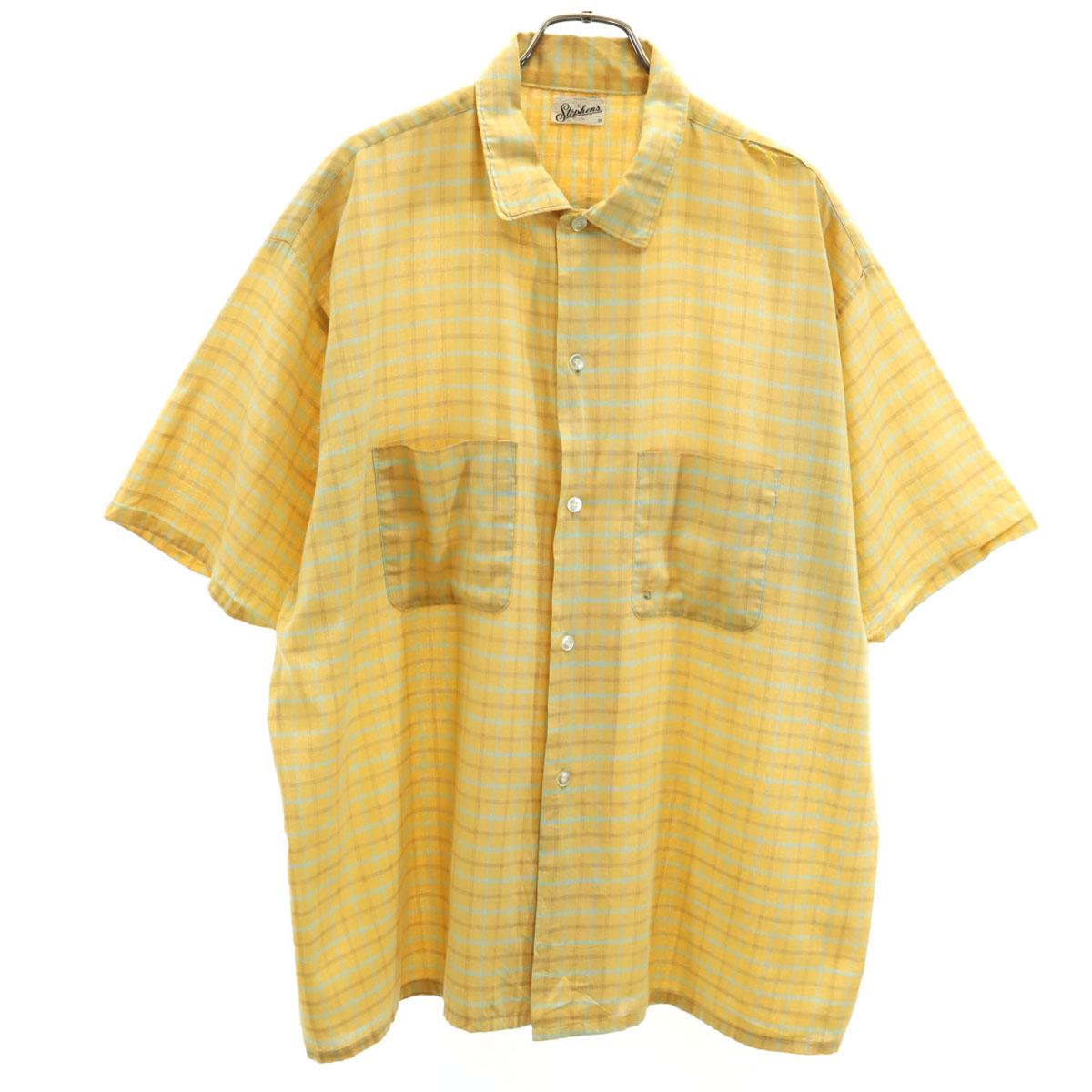 

Stephens 60-е винтажная рубашка с коротким рукавом в клетку XL Желтая Мужская Б/У