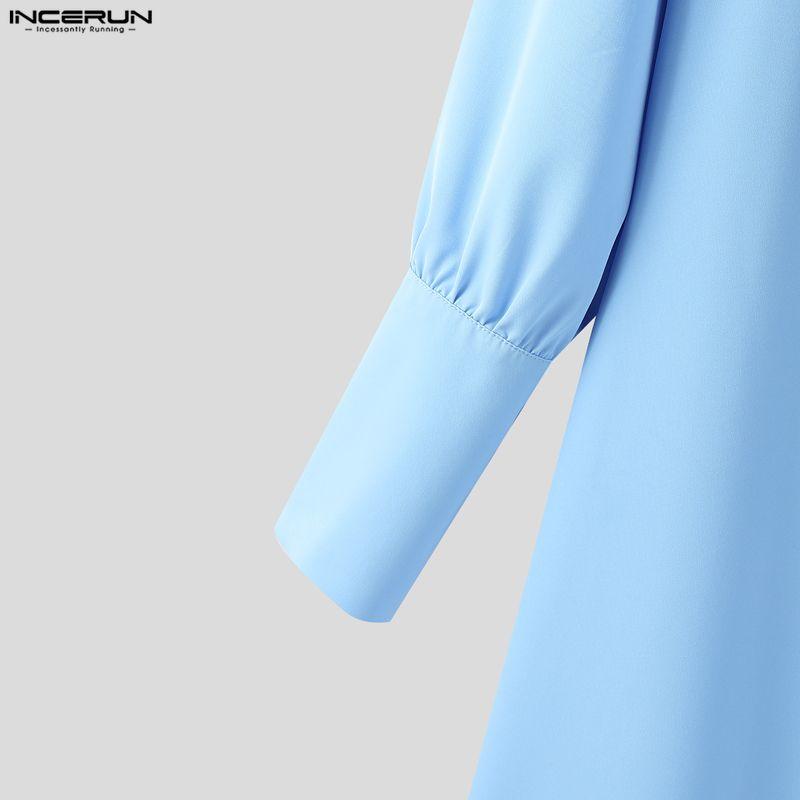 INCERUN Men Lapel Neck Long Sleeve Button Up Casual Long Shirts Tops