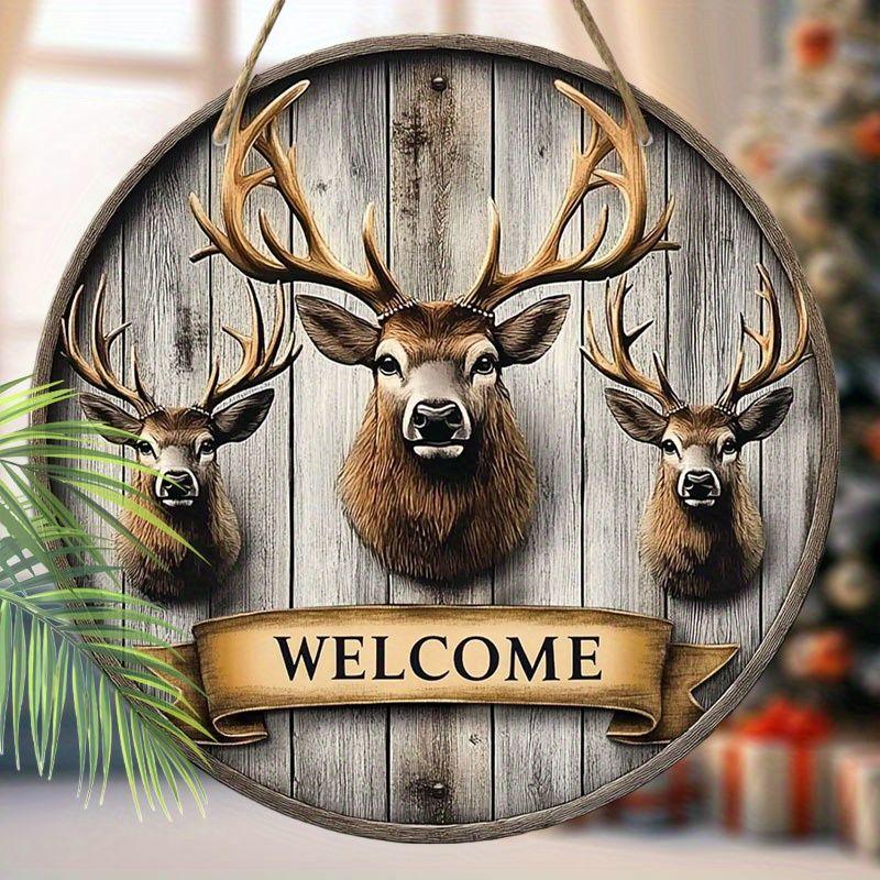 

Деревянная подвесная декоративная табличка, приветственные таблички, Узор из трех оленей, украшения для дома или сада, плоские 2D подвески, подарки на новоселье для друзей 2D,Style1,1pc