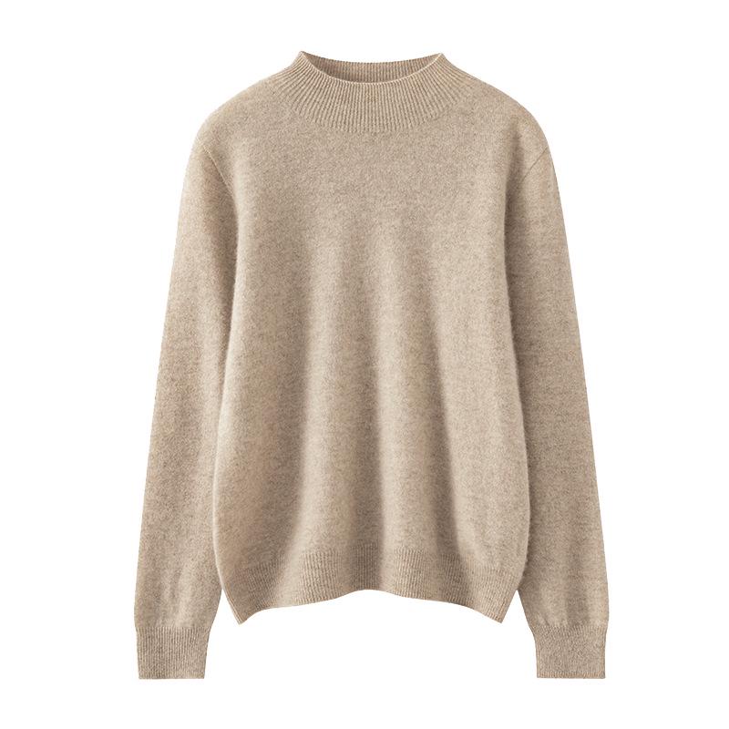 Lekasha Women's 100% Pure Cashmere Half-High Collar Loose Pullover for Autumn/Winter