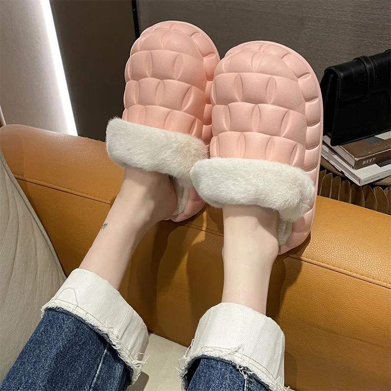 

Fashion Casual Fluffy Slippers Women House Flats Winter Plush Designer Shoes Ladies Home Warm Fashion Elegant Platform Footwear Solid 40-41 розовый