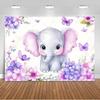 Cartoon Elephant Flower Photography Backdrop Kids Birthday Party Decor Background Baby Shower Supplies Newborn Photo Shoot Props