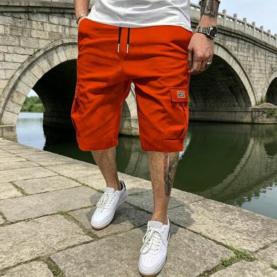 Calções Cargo Masculinos Cintura com Cordão Abaixo do Joelho Multi-Bolsos Calções de Verão para Rua Praia Férias Treino