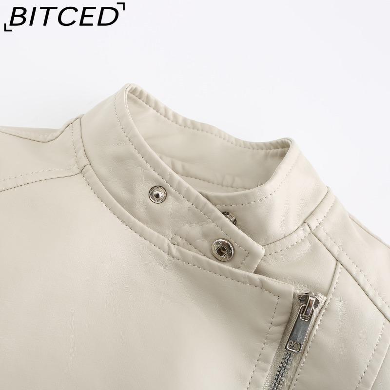 BITCED Studded Fashion Stand Collar Leather Jacket for Women - Solid Colour Spring/Autumn Outerwear - Studded Leather Jacket