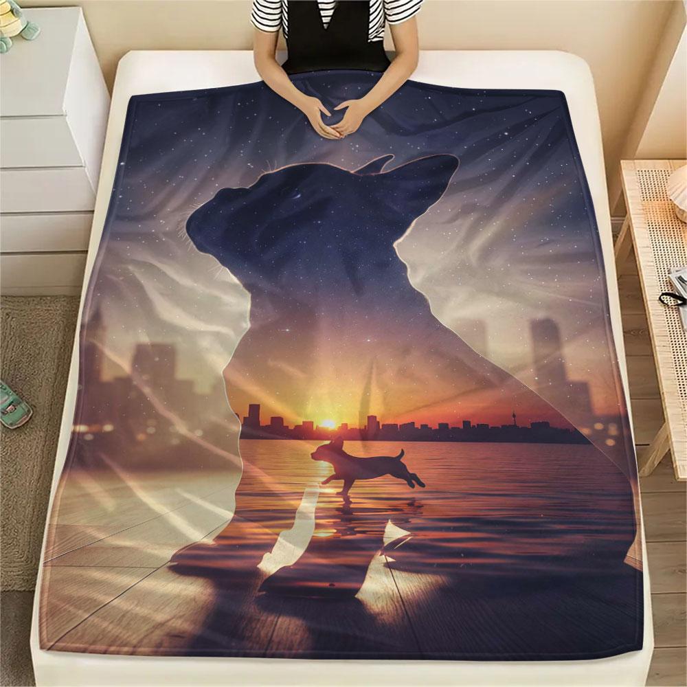 1Pc DoublevisionDogs Print Flannel Blanket, High quality Comfortable for All Seasons, Home Decor, Warmth and Comfort, Perfect for Christmas Gifts