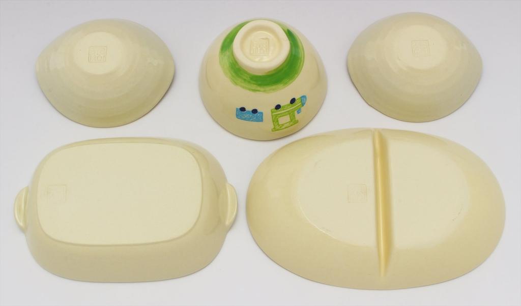 SOUSEN Seto Ware Gift Set of 5 White Plates with Train and Bus Boxed Set Medium-Sized Designs,