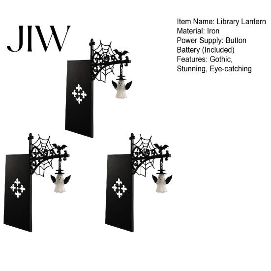 Indoor Hanging Lantern Halloween Library Lantern, Gothic Decorative Bookshelf Lamp, Vintage LED Style Accent Book Nook Light for Bookworms,