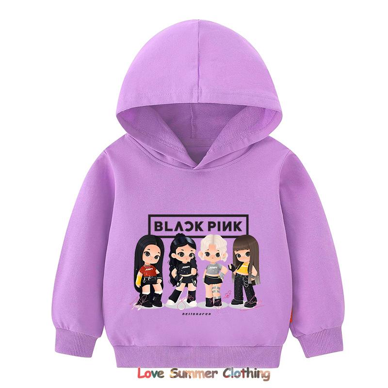 MINISO Kpop BP Jump 2025 Hoodie Roze Meisjes Band Kleding 4-14 Jaar Schattige Anime Grafische Trui Zomer Comfortabel Y2K Tops 120