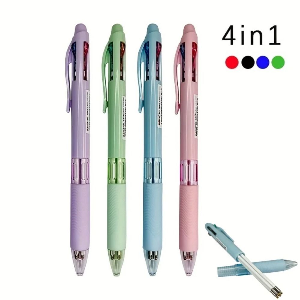 6pcs 0.7mm Refill Multicolor Ballpoint Pens 4 in 1 Press Roller Ball Pen  Office