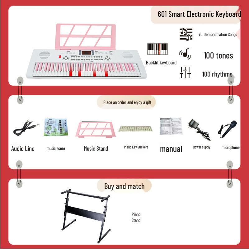 Beginner 61-Key Electronic Keyboard Piano for Home Use and Students