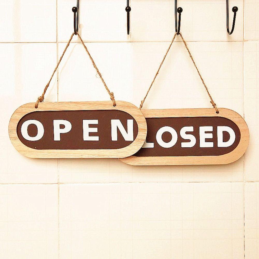 Wooden Double Sided Door Sign Rope Hanging Business Open Sign for Store Door Hanging Tag Bar Use