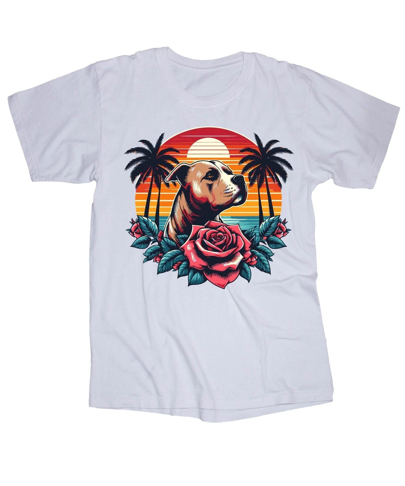 

Dog and Rose California Florida Beach Palm tree Sunset Ocean white T-shirt M
