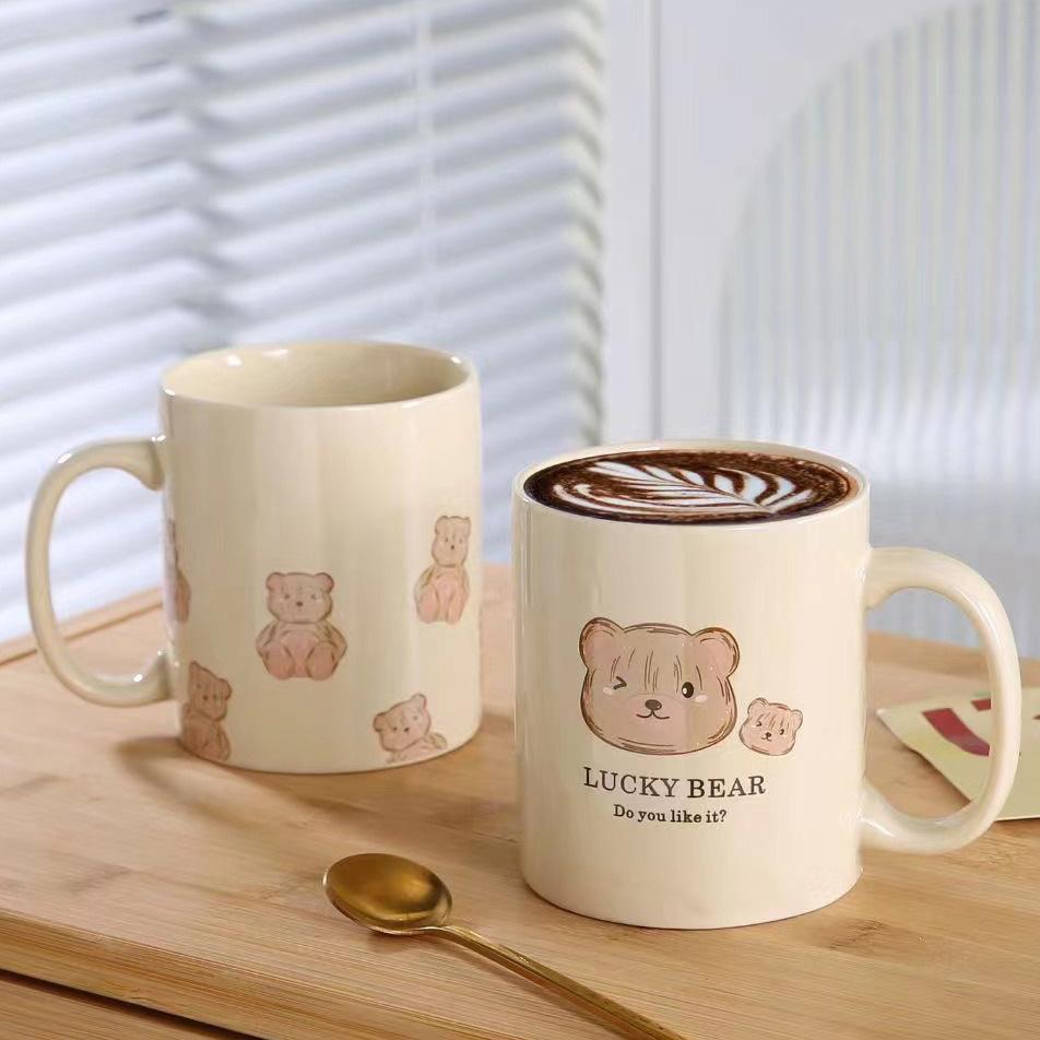Cream Bear Ceramic Cup Mug Cartoon Men and Women Couple Cup Office Coffee Breakfast Cup Holiday Gift Cup