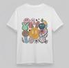 Dames Oversized Zacht Klassiek T-shirt Blije Konijn Wortelpatroon Kleurrijk Tee