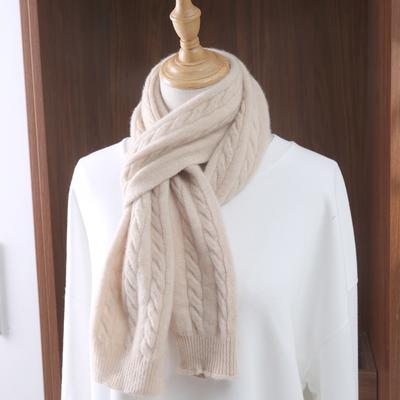 100%Wool Scarf For Women's Winter Knitted Solid Narrow Long Shawls Universal Twisted Flower Scarves Fashion Neck Warmer 22x160cm