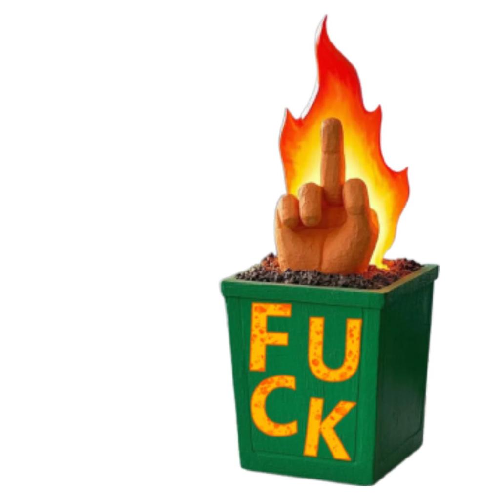 Fun Burn Fire Statue,Dumpster Middle Finger Burn Fire Statue Decor,Funny Middle Finger Dumpsters Fire Desktop
