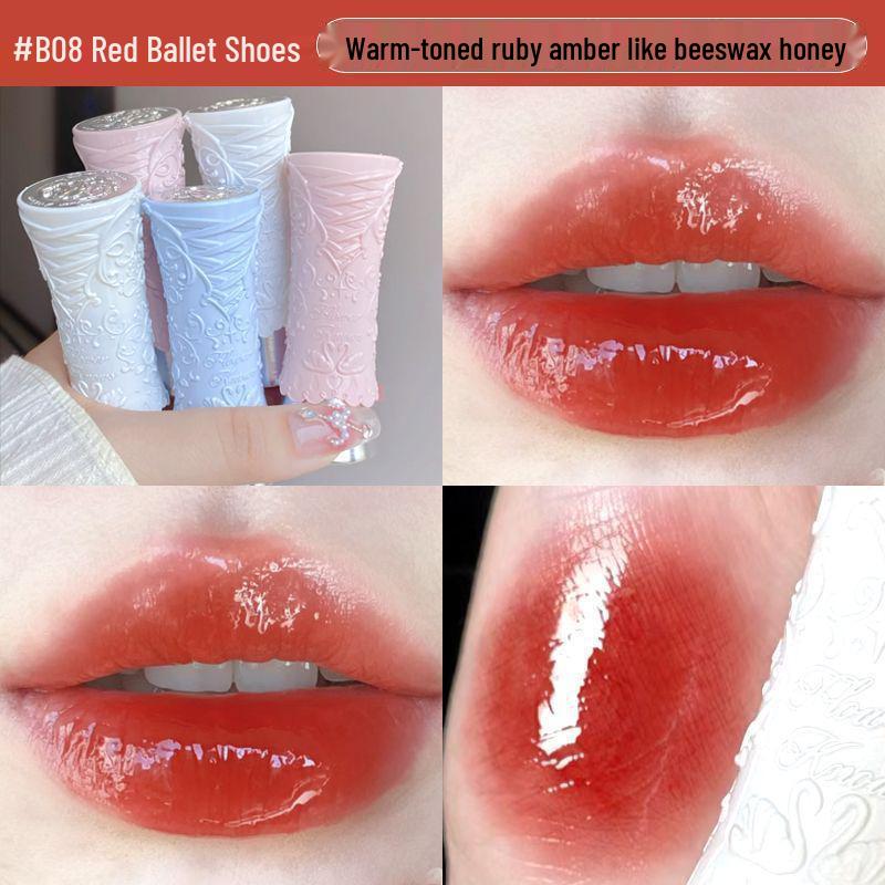 Flower Knows Swan Ballet Lip Glaze: Mirror Finish, Non-Transfer, Watery Light, Nude Lipstick for Women.