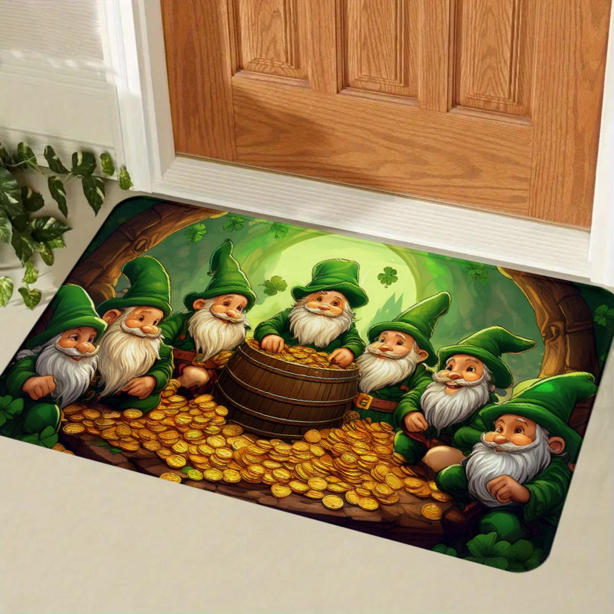 

Leprechaun Pot of Gold Doormat Irish Plush Rug, Green Gold Machine Washable Door Carpet for St. Patrick s Day Home Decor 40x60cm