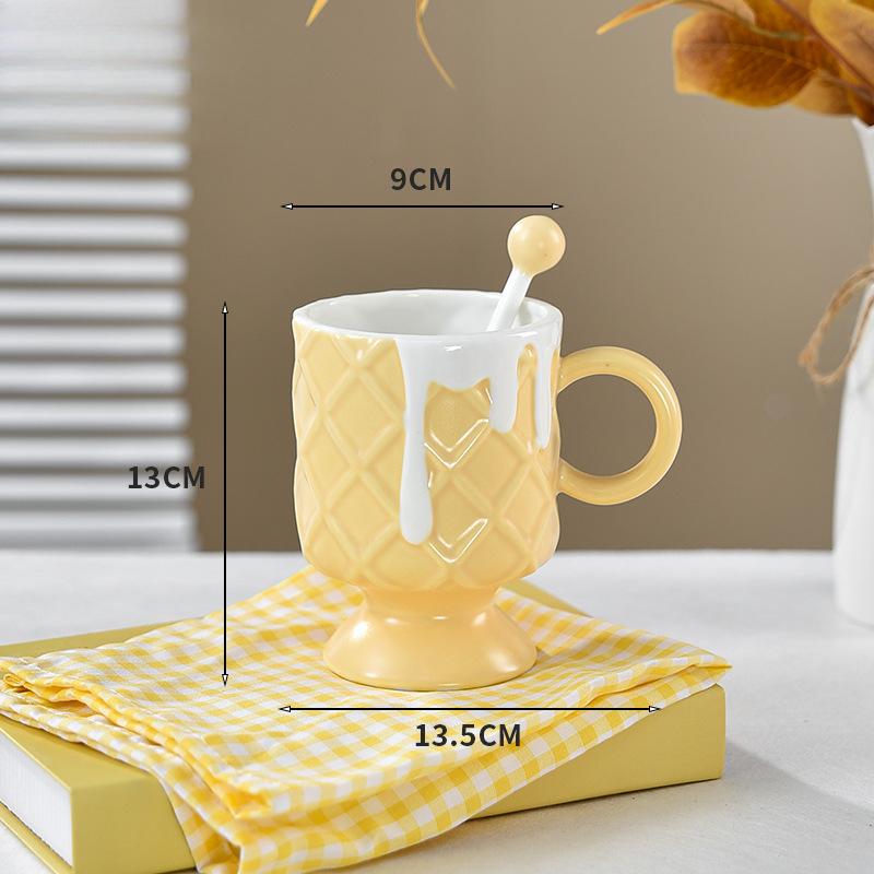 Cream Ice Cream Cup Ice Cream Cup High Foot Ceramic Mug Commercial Juice Cup Creative Dessert Cup with Mixing Spoon