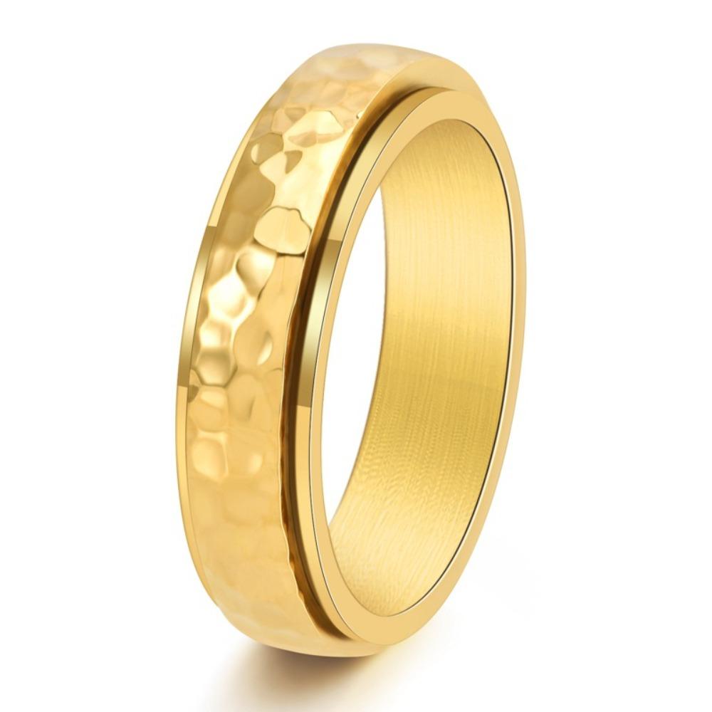 Vintage Handmade Hammered Texture Rotating Titanium Steel Men Unisex Honeycomb Ring