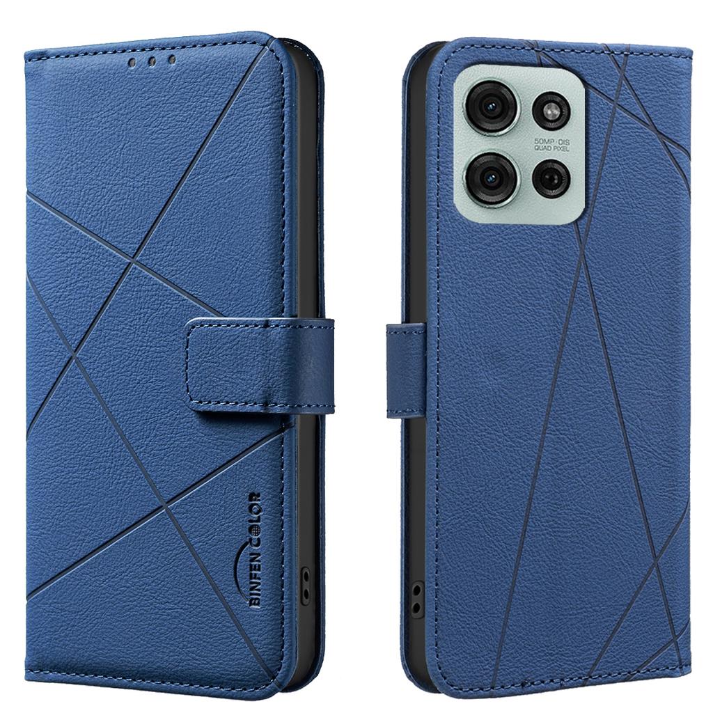 For Motorola Moto G75 5G Case BINFEN COLOR BF35 Geometry Imprinted Leather Phone Cover RFID Blocking Wallet Stand