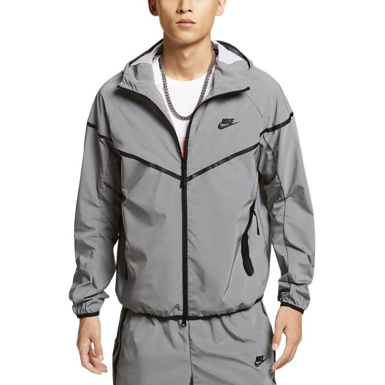 Nike Tech Woven Flash Jacket Reflect Asia Sizing Silver Black Men s FZ7586-035 XL