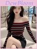 Tshirt Oversize Oneword Collar Long Sleeve With Embroidery For Spring Style