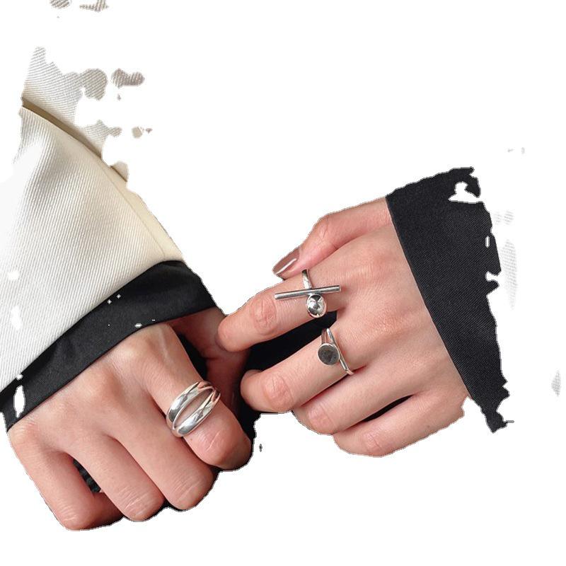 Korean 925 Silver Personalized Geometric Open Ring for Women - Trendy European & American Retro Index Finger Band