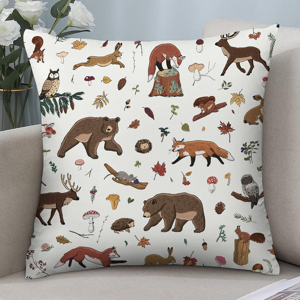 Forest Animals Printed Pillow Case 3D Print Polyester Fiber 40*40 cm Home Sofa Throw Pillow Cover Decoration Festival Gift