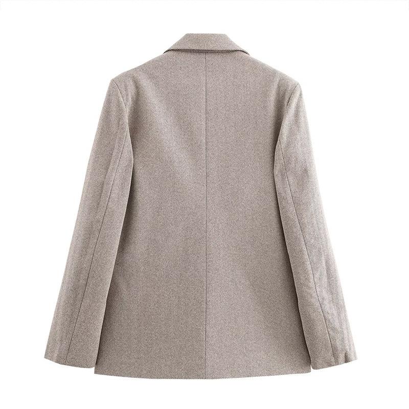 Women's Fashion Versatile Twill Suit Coat Autumn Straight Sleeve Flip Collar Single Buckle Blazers Jacket Office Lady Outcoat