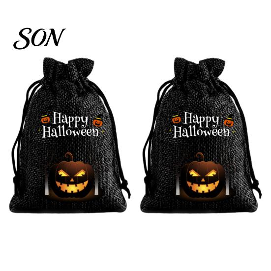 Lightweight Candy Carriers 2Pcs Halloween Pumpkin Drawstring Bags for Treats, Retro Burlap Pattern Party Favors Trick or Treat Bags, Portable